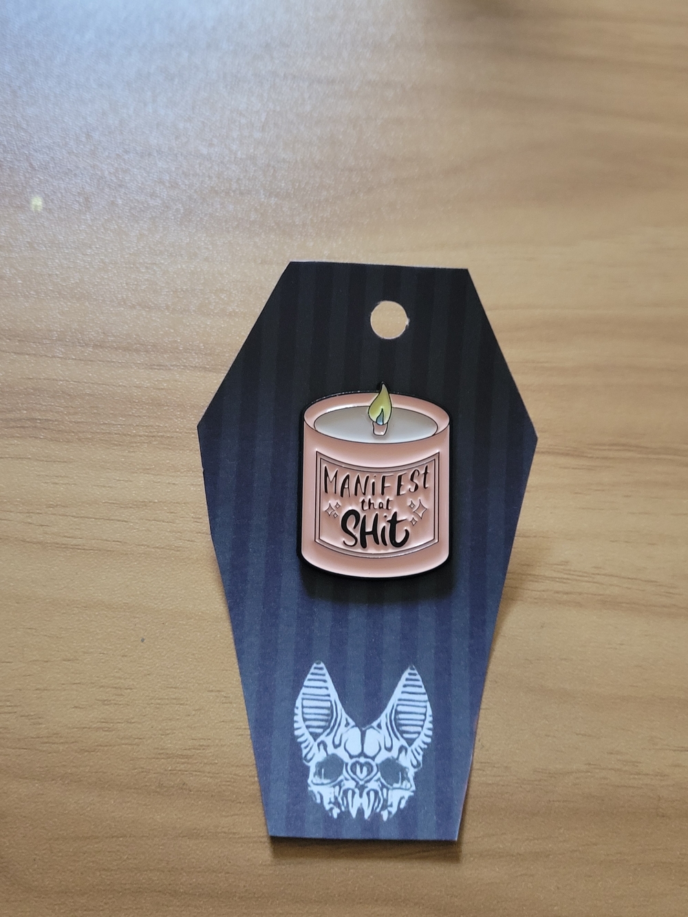 💀NEW💀Hand Crafted Pink Candle Enamel Brooch - "Manifest That Shit"